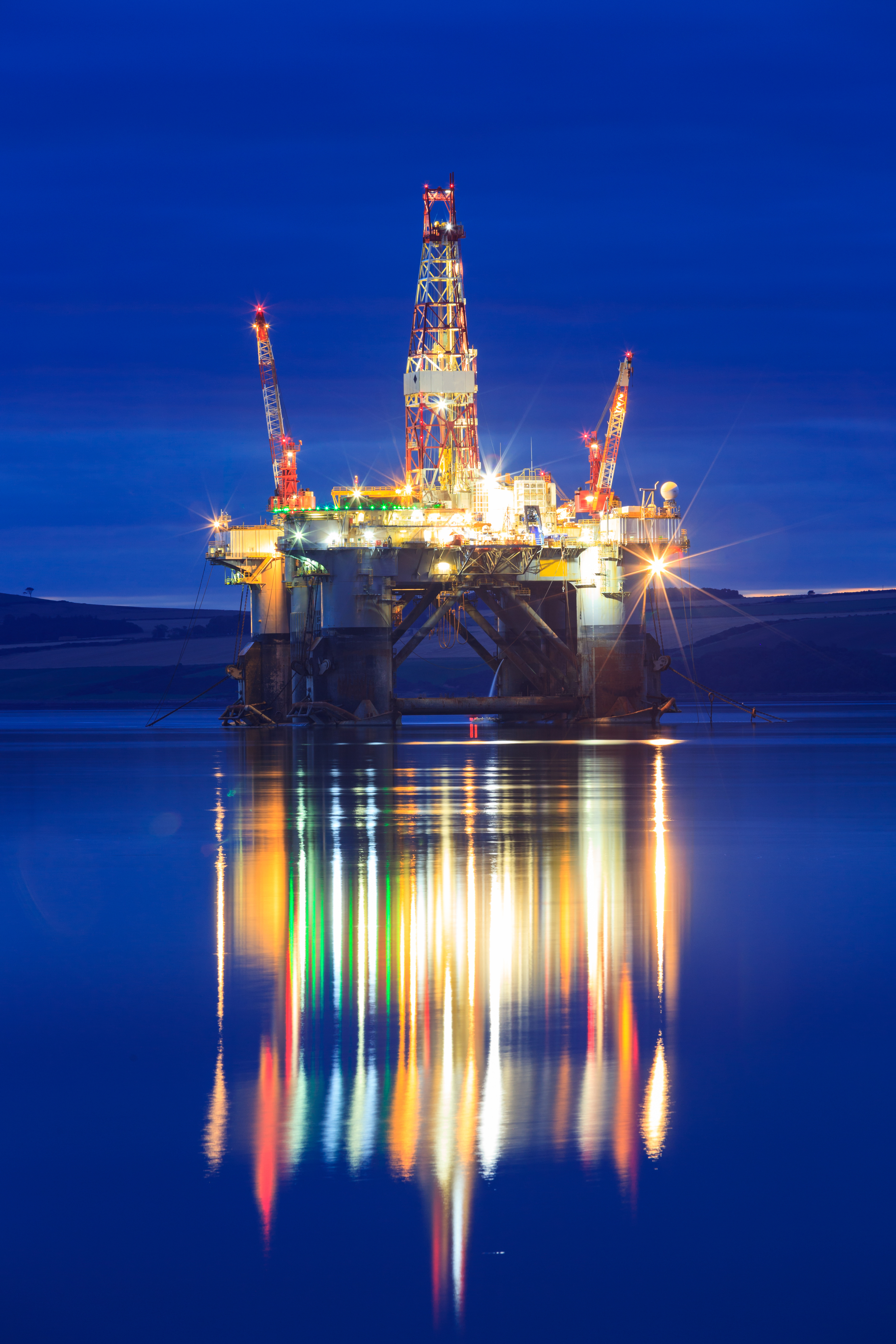 Oil and gas platform at night