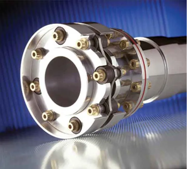 A close up of a metal wheel with a large hub