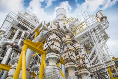 A large industrial plant with pipes and valves