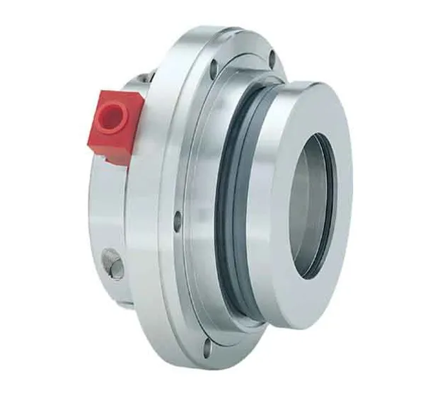 A stainless-steel ball valve with red handle