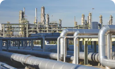Pipes and valves in an oil refinery