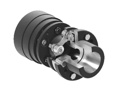 A black and white coloured disc coupling