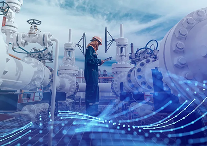 Employee Working In Factory With Wave Effect