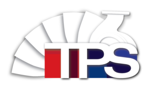 TPS logo with red, white and blue letters over a white fan blade and laboratory flask graphic.